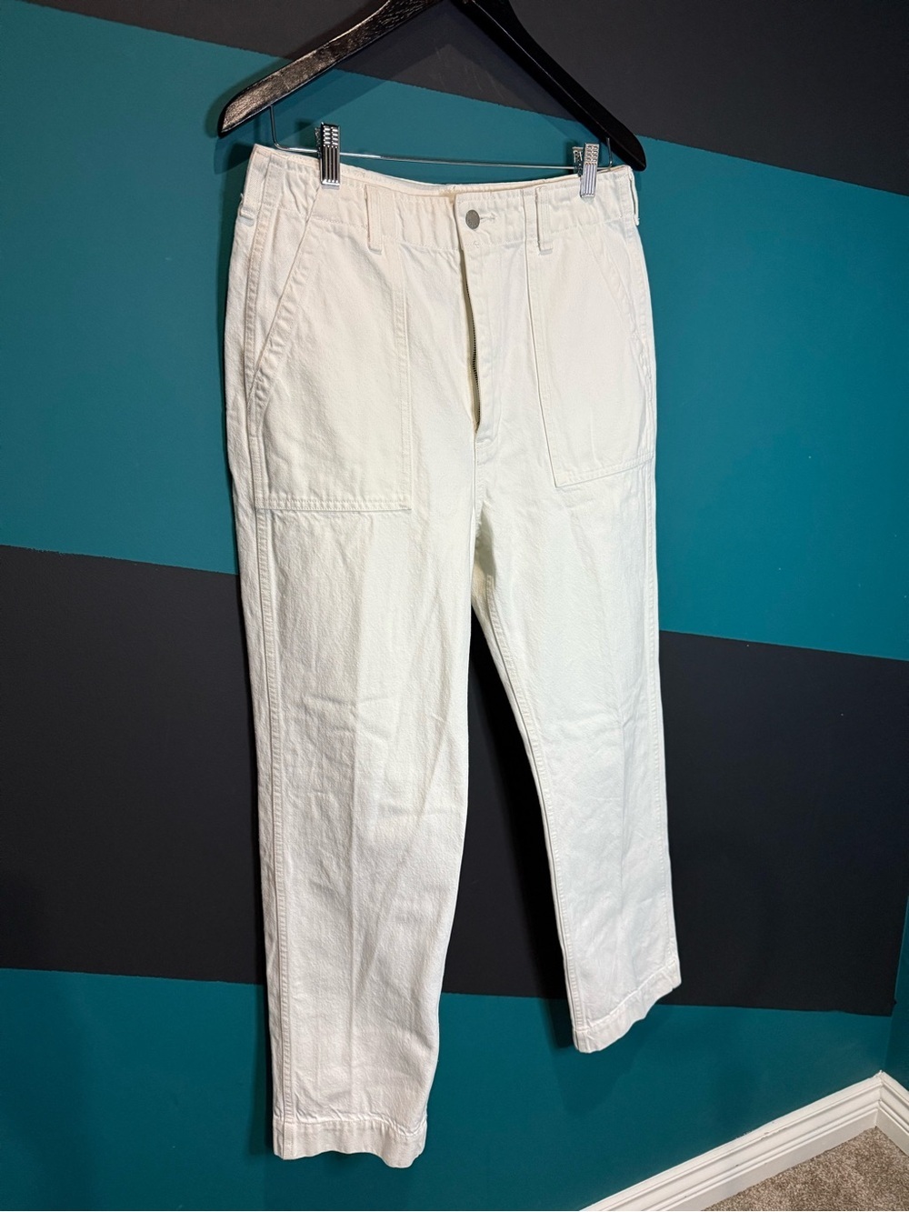 Denim Forum White Straight Leg High-Rise Jeans Preppy The John Highrise Loose - Picture 3 of 13